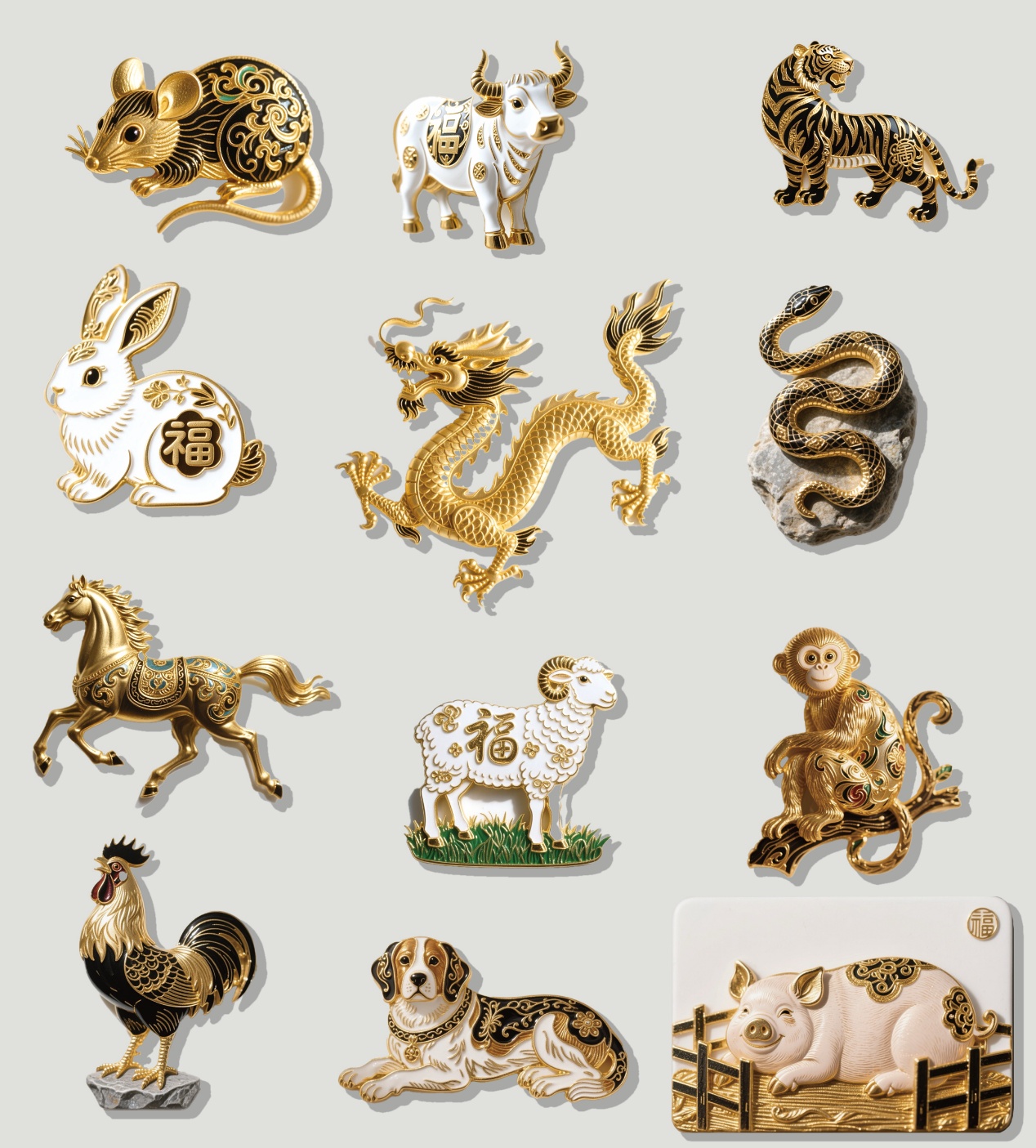 错金工艺生肖冰箱贴